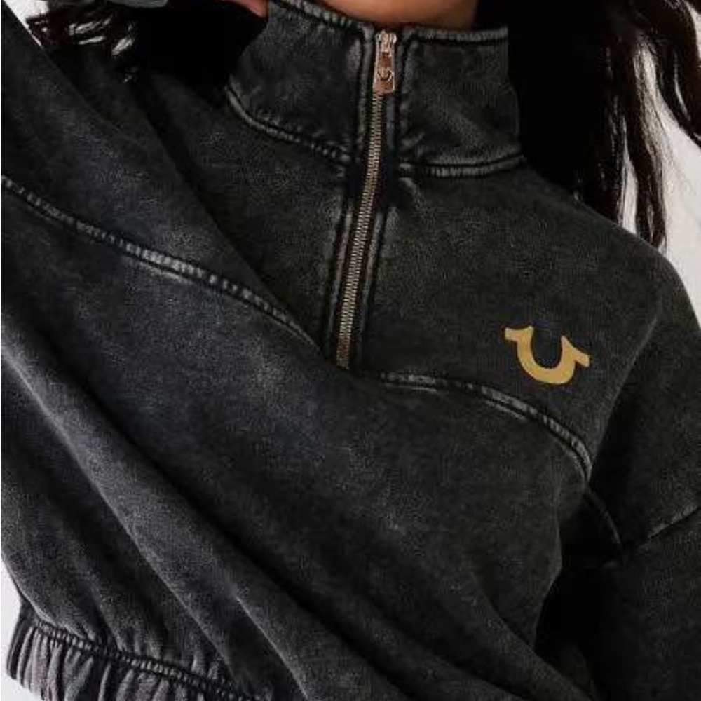 True Religion Charcoal Half-Zip Pullover with Gold Accent